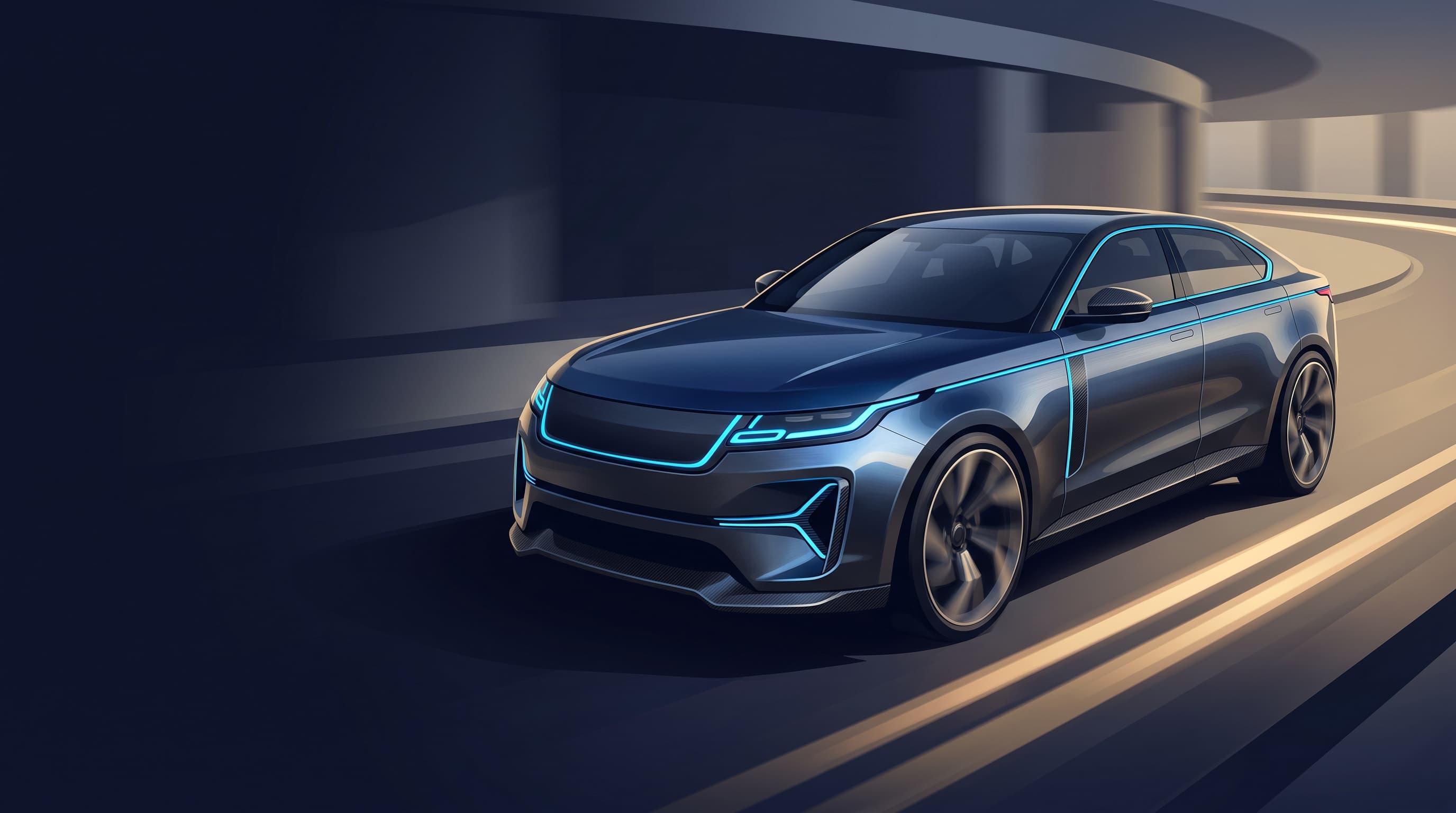 AI-generated editorial illustration of a Land Rover-inspired vehicle for Range Rover Breaks the Mold with New Low-Slung Electric GT Prototype