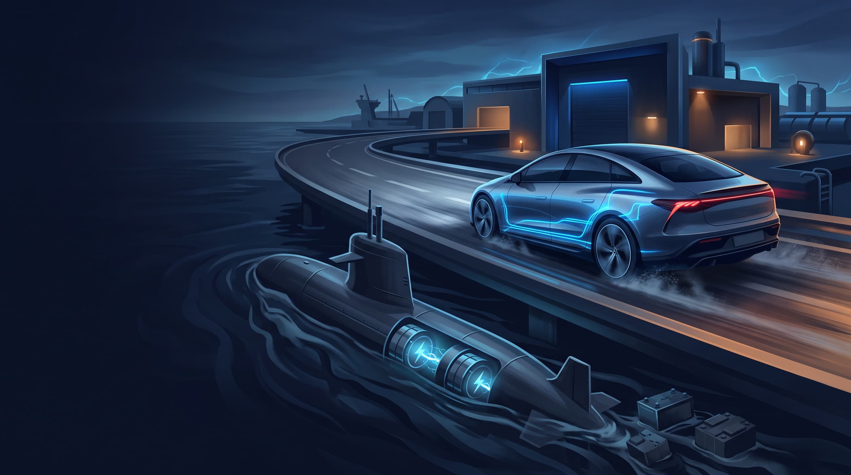 AI-generated editorial illustration for European Submarines Ditch Cold War Tech for High-Density Lithium-Ion Battery Systems