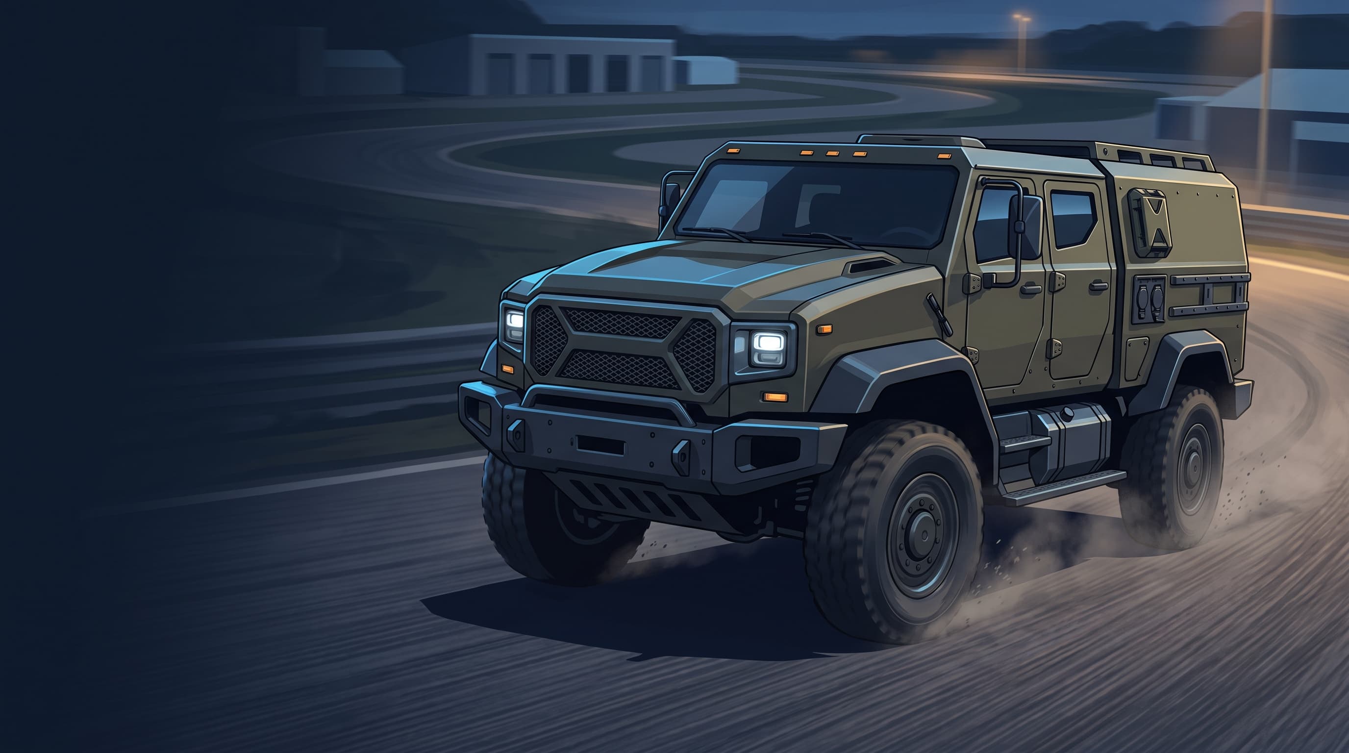 AI-generated editorial illustration of a Ford-inspired vehicle for Ford F-Series Super Duty Evaluated as US Army's Next Tactical Truck Prototype