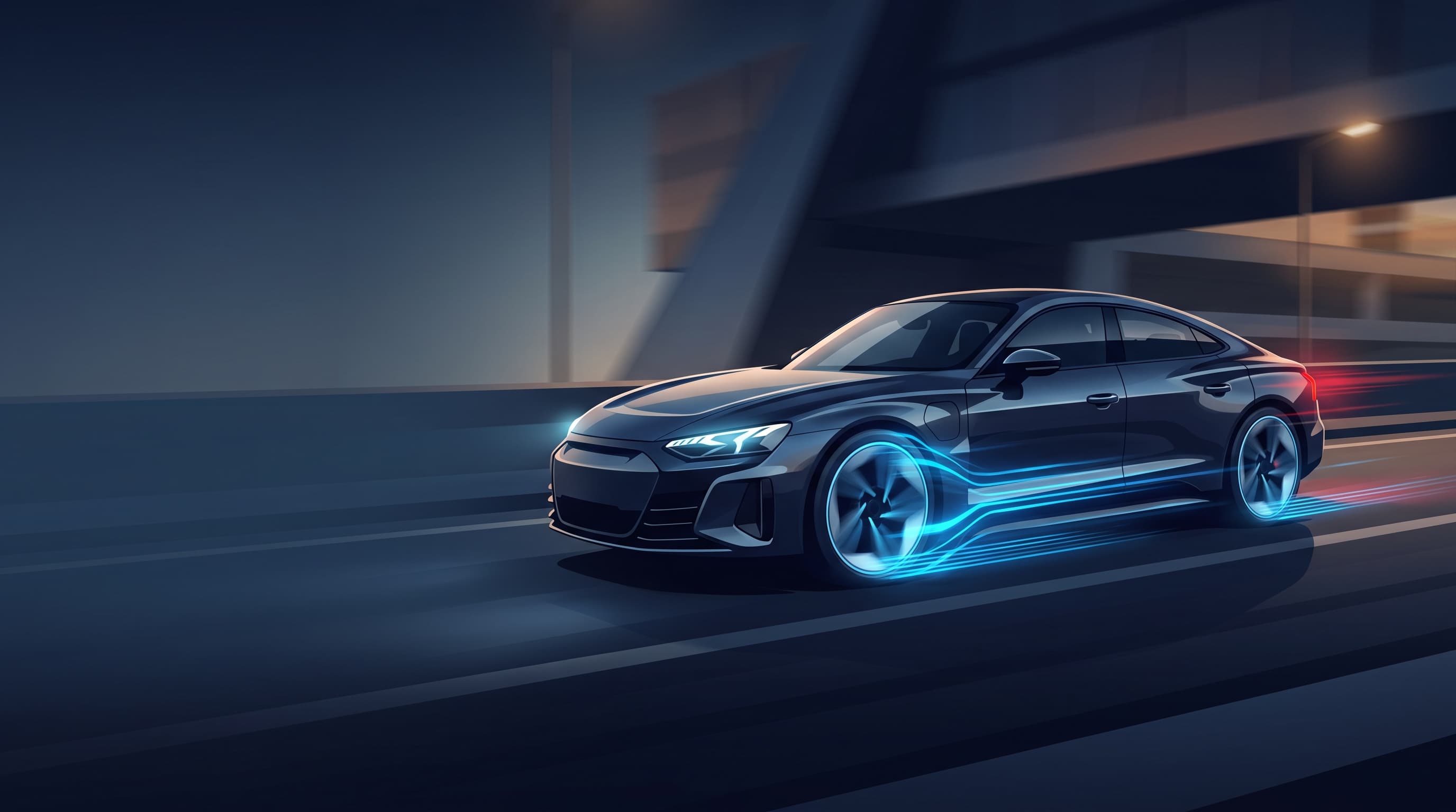 AI-generated editorial illustration of a BMW-inspired vehicle for 2028 BMW M3 EV Preview: Four-Motor Neue Klasse Powerhouse Details Emerge