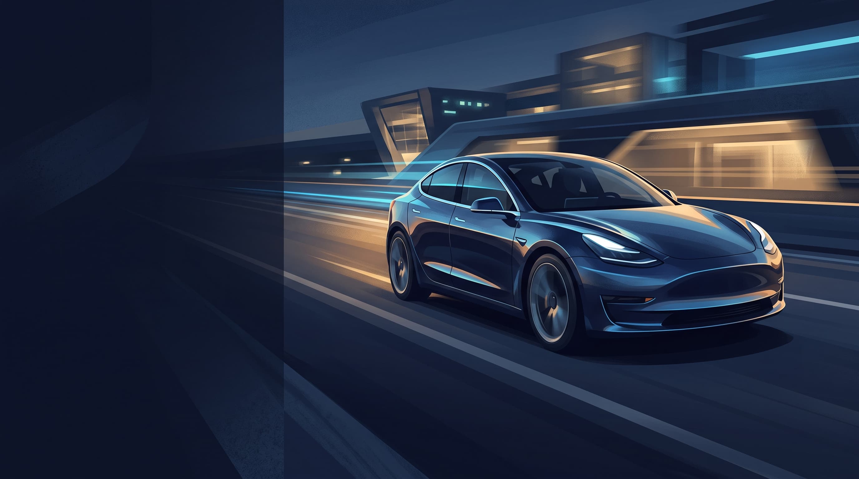 AI-generated editorial illustration of a Tesla-inspired vehicle for Tesla Quietly Closes $1.95 Billion AI Hardware Acquisition