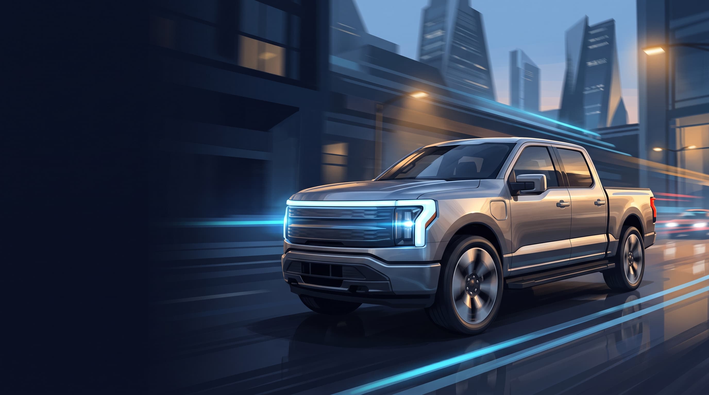 AI-generated editorial illustration of a Ford-inspired vehicle for Ford Taps Apple Maps to Power Next-Gen EV Navigation and BlueCruise