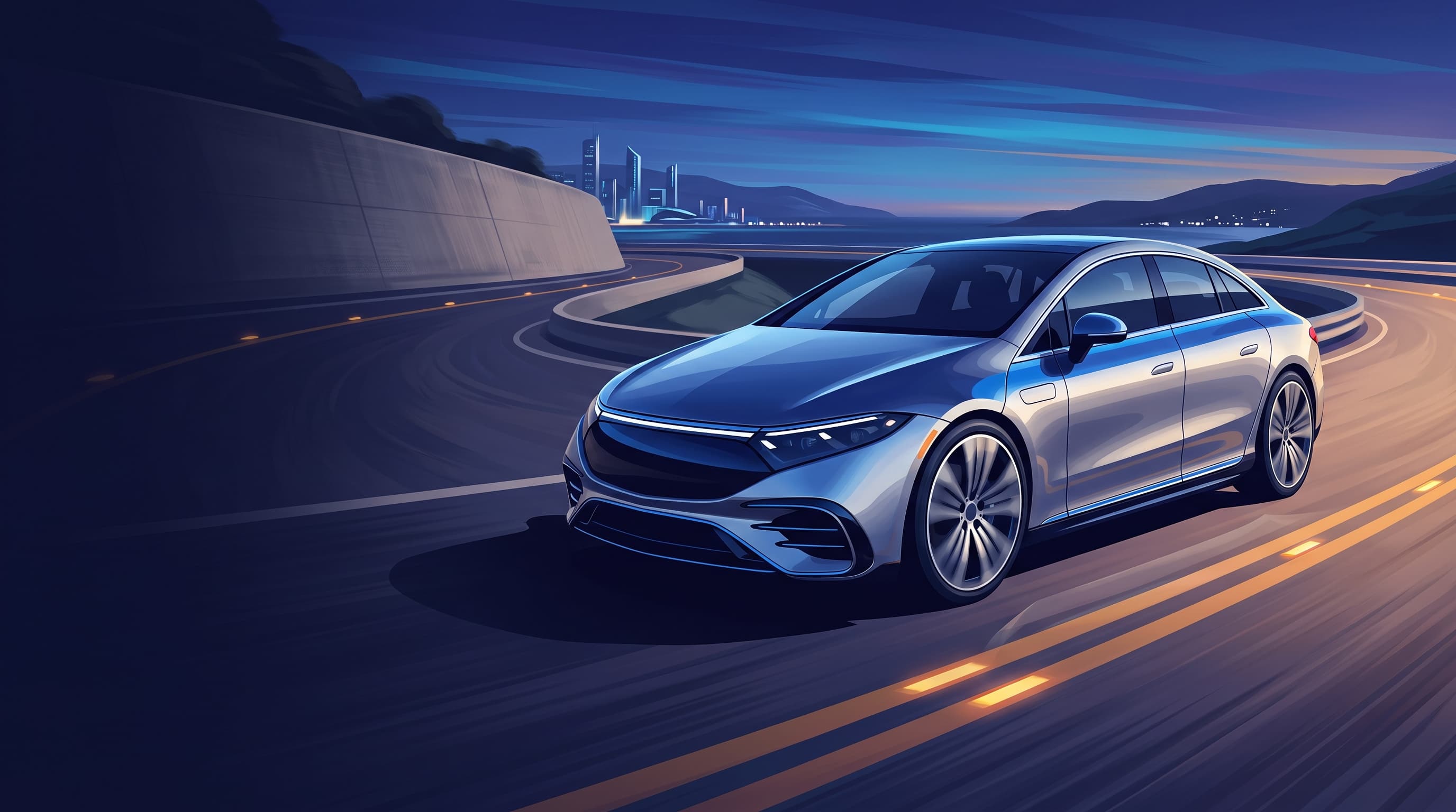 AI-generated editorial illustration of a Tesla-inspired vehicle for Green Deals Round-Up: Velotric E-Bikes, Roborock Robot Mower, and Bluetti Power Stations Lead New Discounts