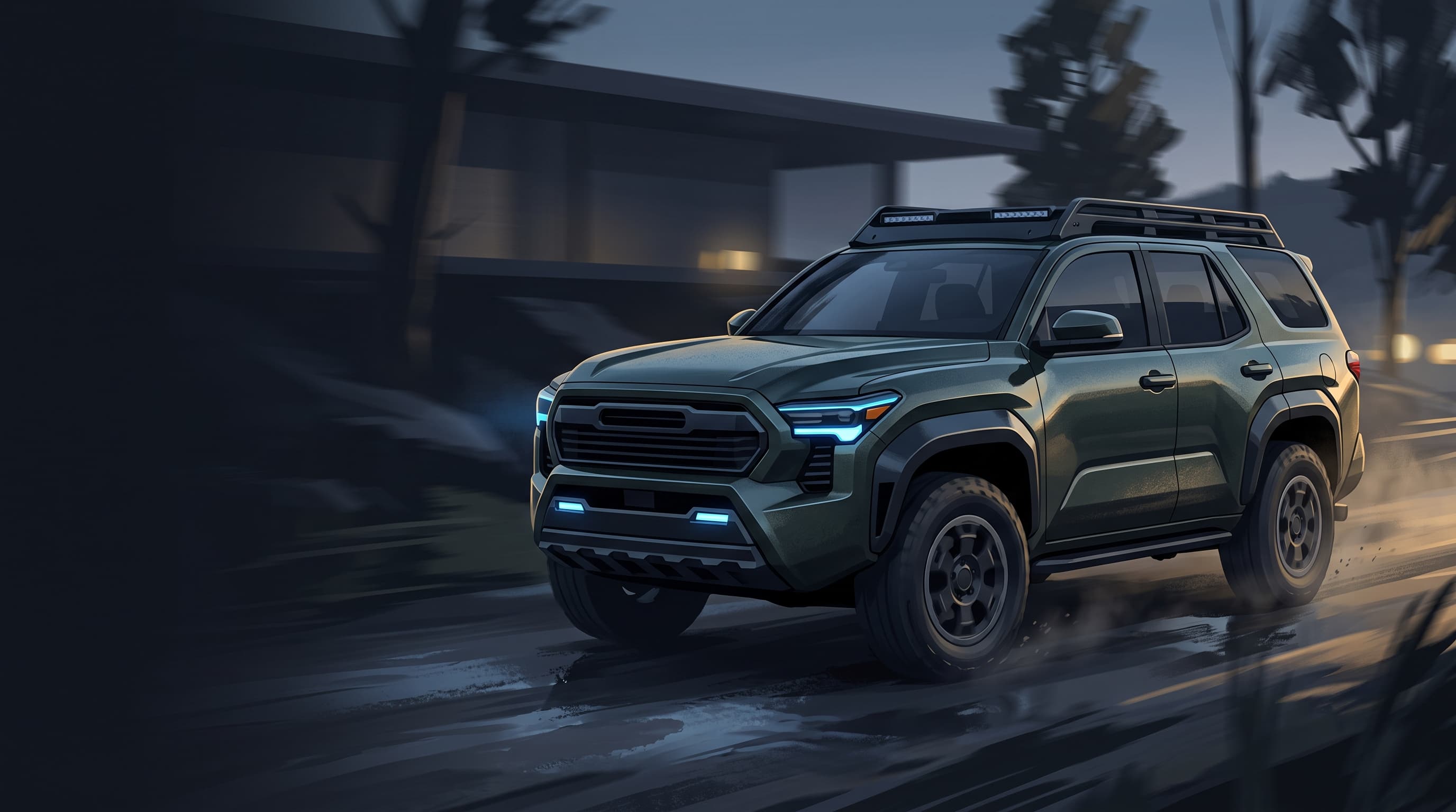 AI-generated editorial illustration of a Toyota-inspired vehicle for 2027 Toyota Sequoia Gains Trailhunter Trim and Light Refresh
