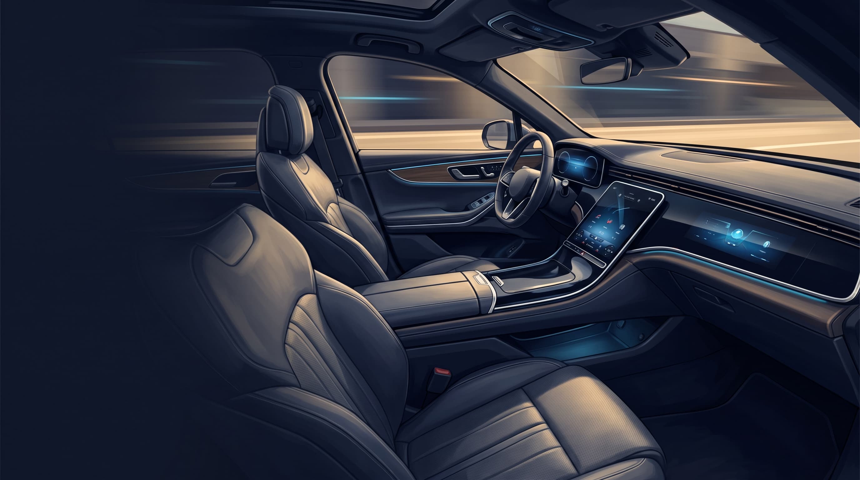 AI-generated editorial illustration of a Land Rover-inspired vehicle for A Close Look Inside the Opulent 2026 Land Rover Range Rover