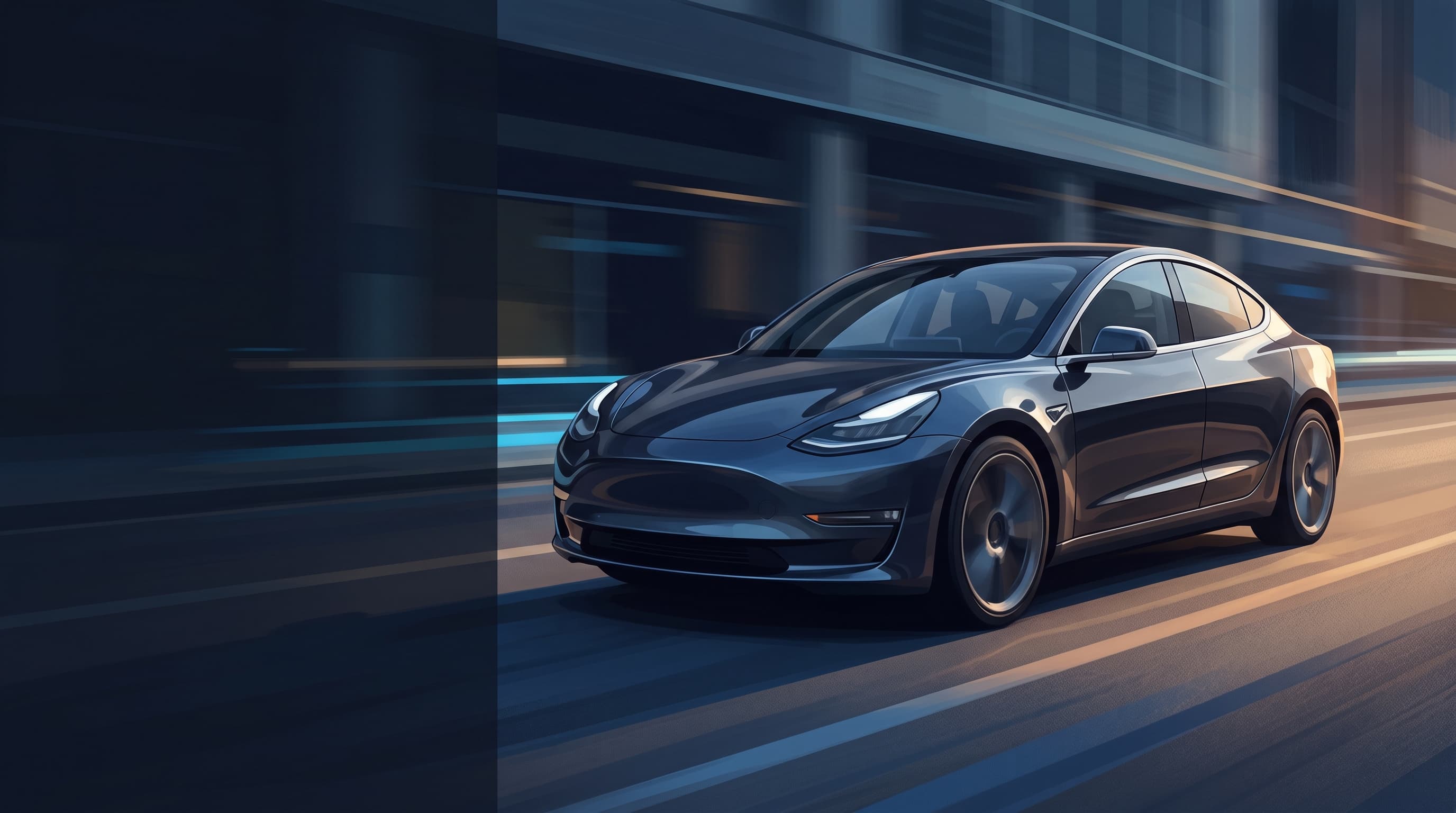 AI-generated editorial illustration of a Tesla-inspired vehicle for IIHS Study Finds Waymo Autonomous Taxis Crash 68% Less Than Human Drivers, But Notes Key Caveats