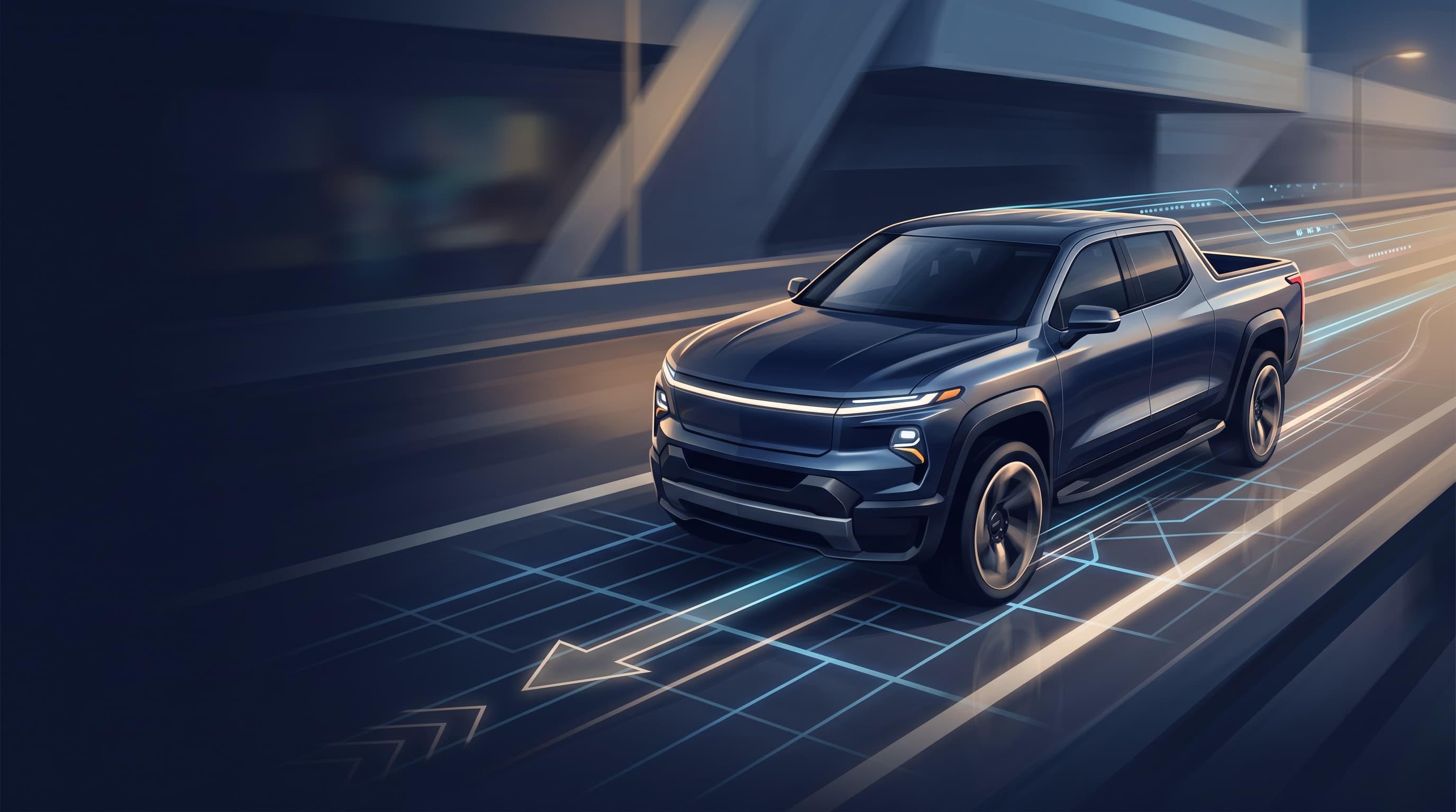 AI-generated editorial illustration of a Ford-inspired vehicle for Ford Partners with Apple to Integrate Apple Maps into Next-Gen Universal Electric Vehicle Platform