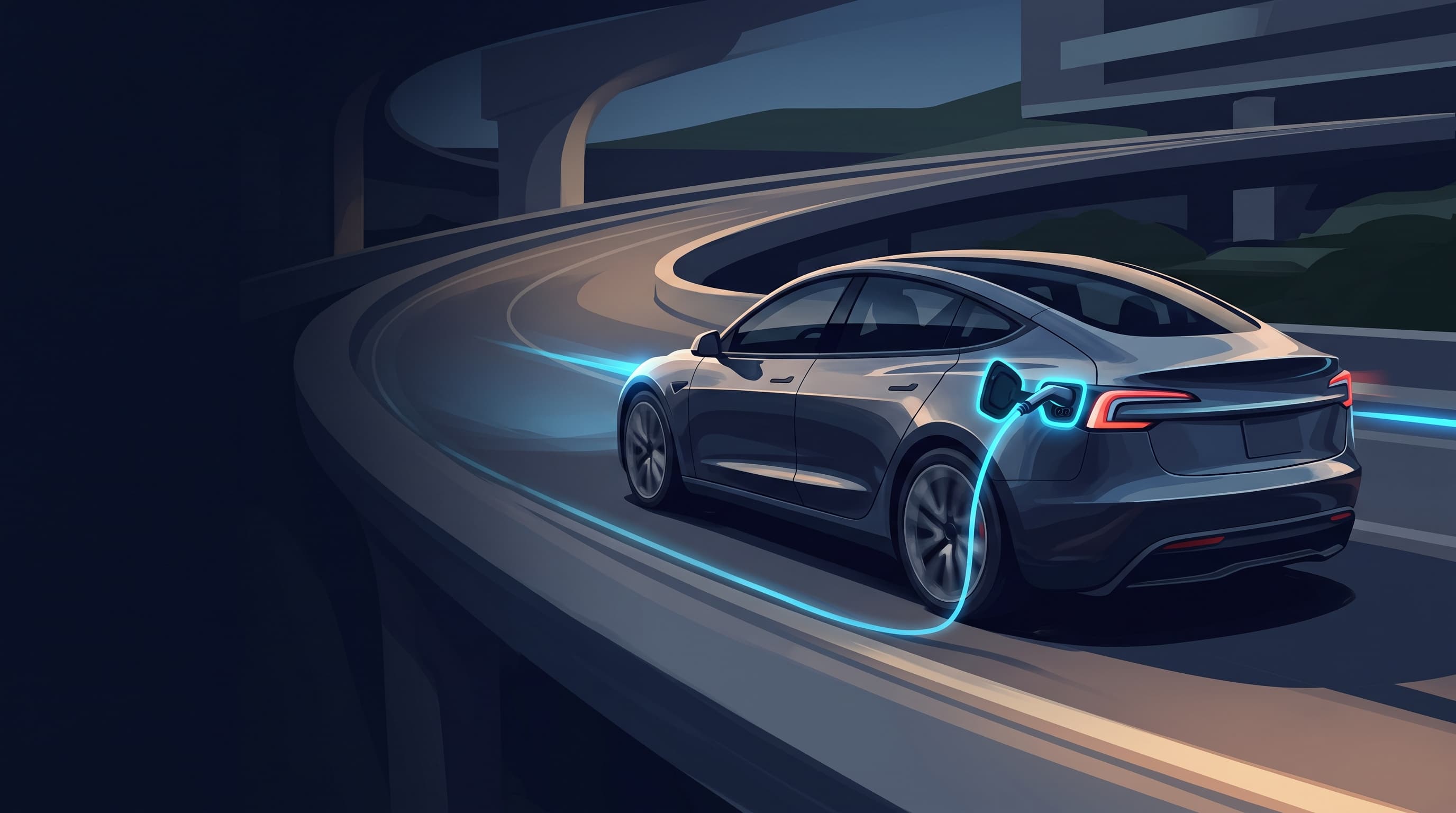 AI-generated editorial illustration of a Tesla-inspired vehicle for 2027 BMW i5 Upgrades Efficiency and Adopts NACS Port