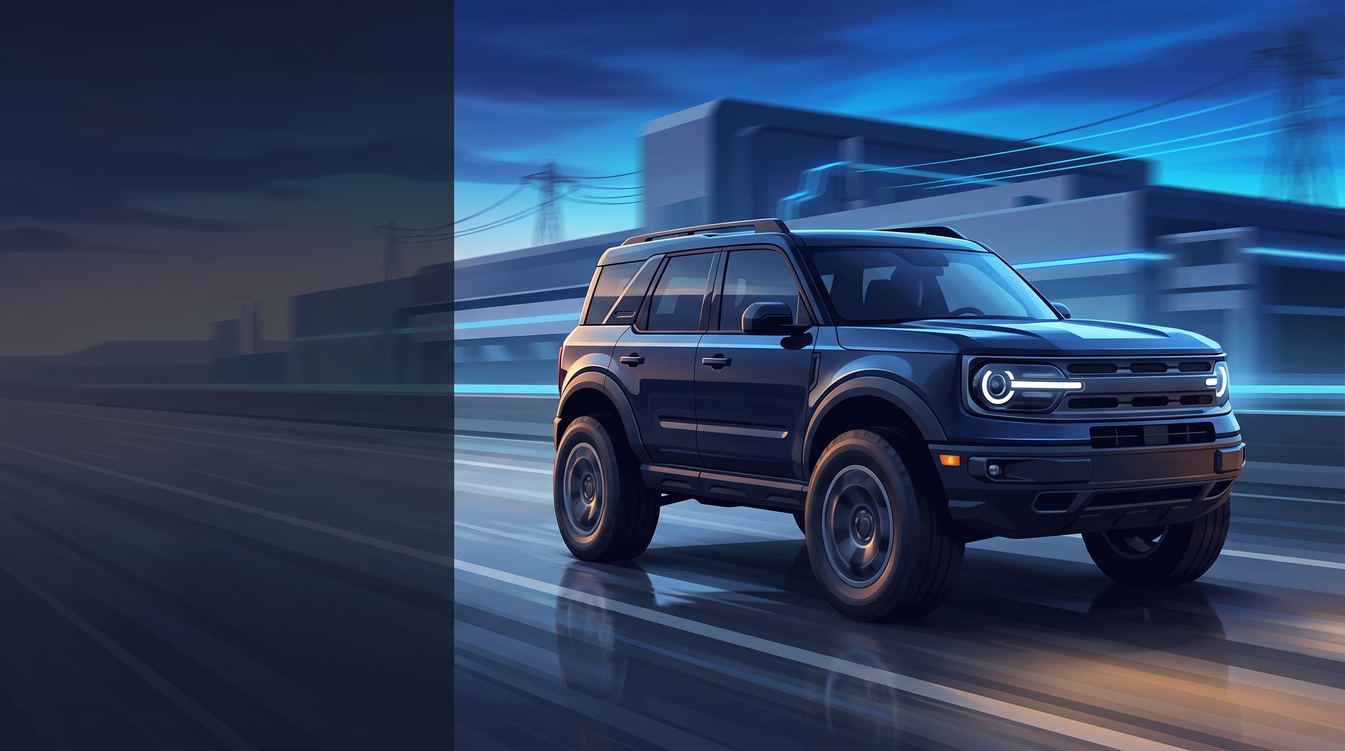 AI-generated editorial illustration of a ACCELERATE-inspired vehicle for Ford and Geely Form Strategic Alliance for European Production and New Bronco Model