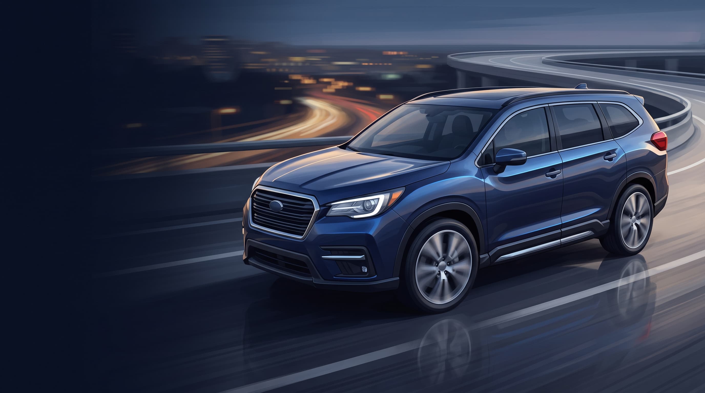 AI-generated editorial illustration of a Subaru-inspired vehicle for Subaru Delays Production of the 420-HP Getaway Three-Row EV