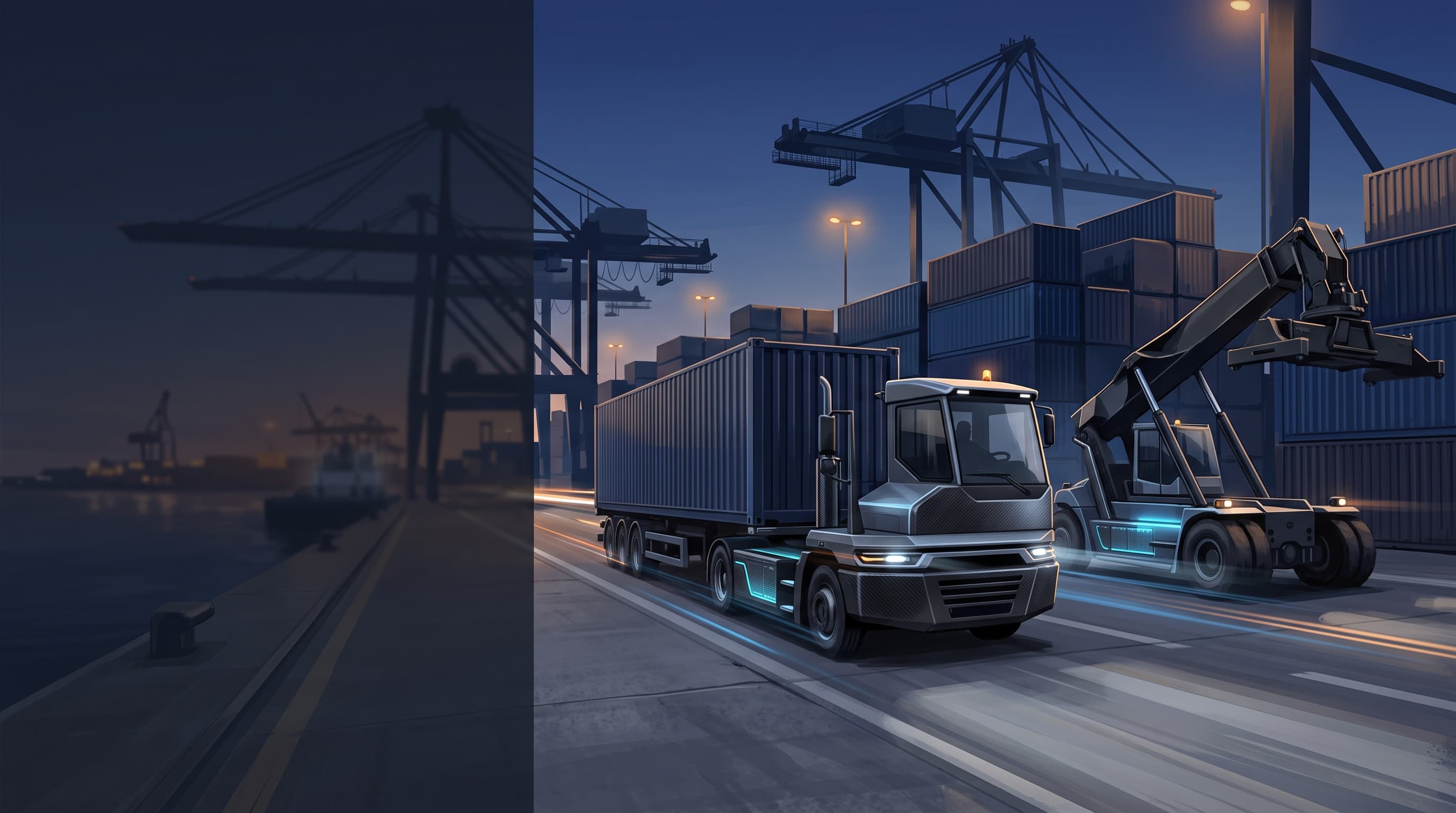AI-generated editorial illustration for DP World Electrifies Terminal Fleet at Brazil's Port of Santos