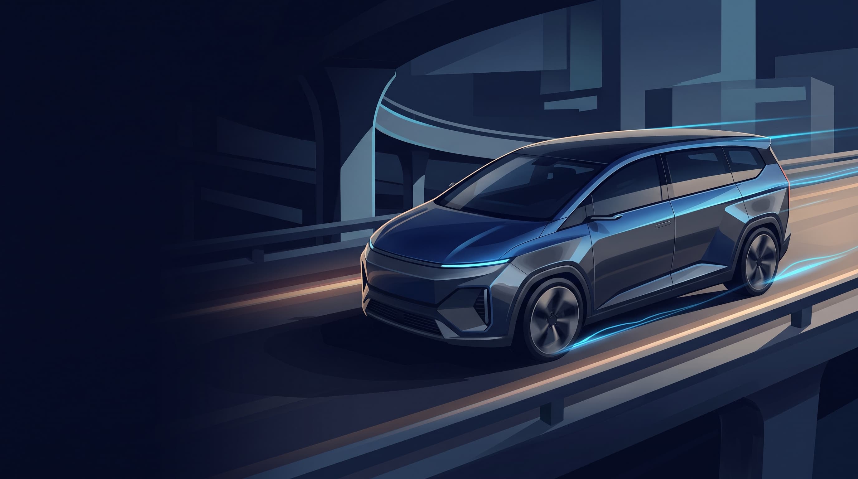 AI-generated editorial illustration of a Hyundai-inspired vehicle for Hyundai Debuts Neira Concept as a Rebadged Kia Electric Minivan