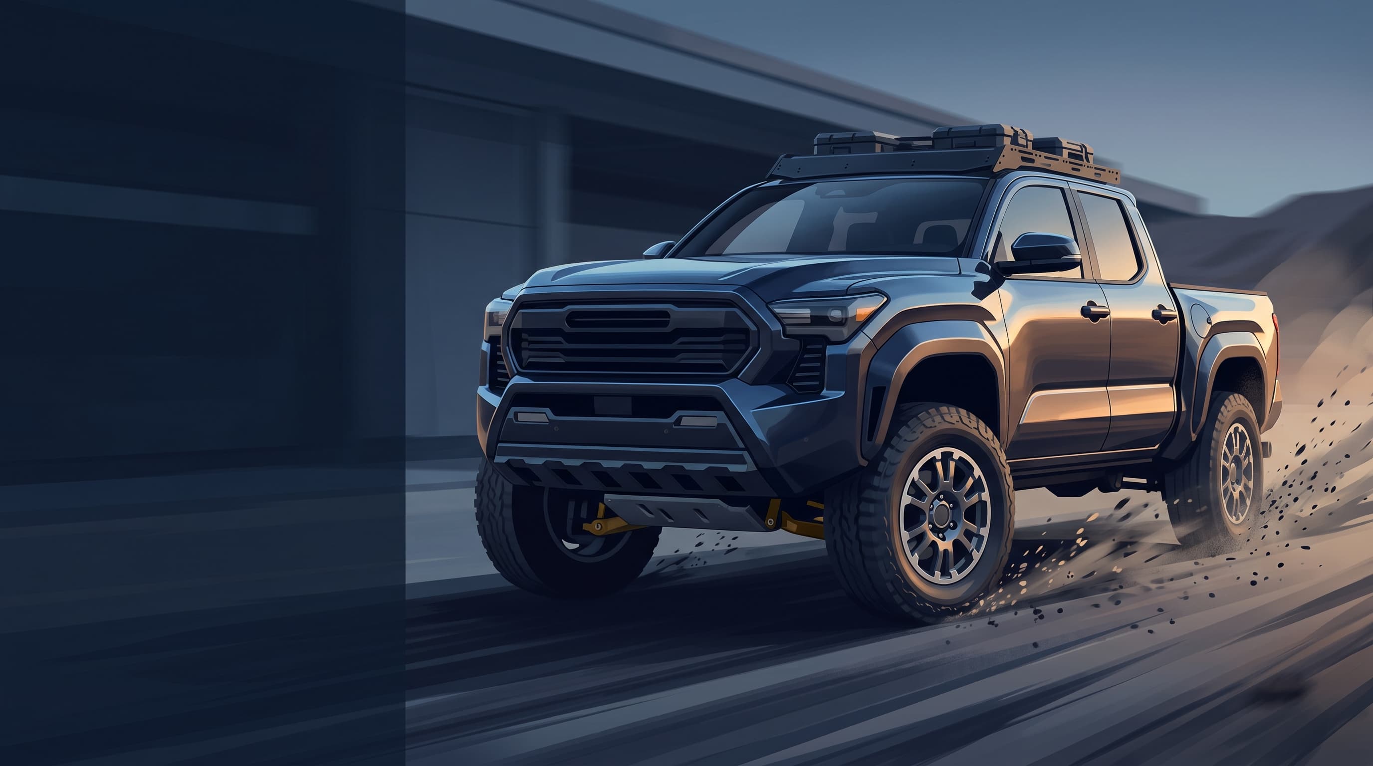 AI-generated editorial illustration of a Toyota-inspired vehicle for 2027 Toyota Tundra Trailhunter Revealed with Off-Road Hardware and Upgraded Tech