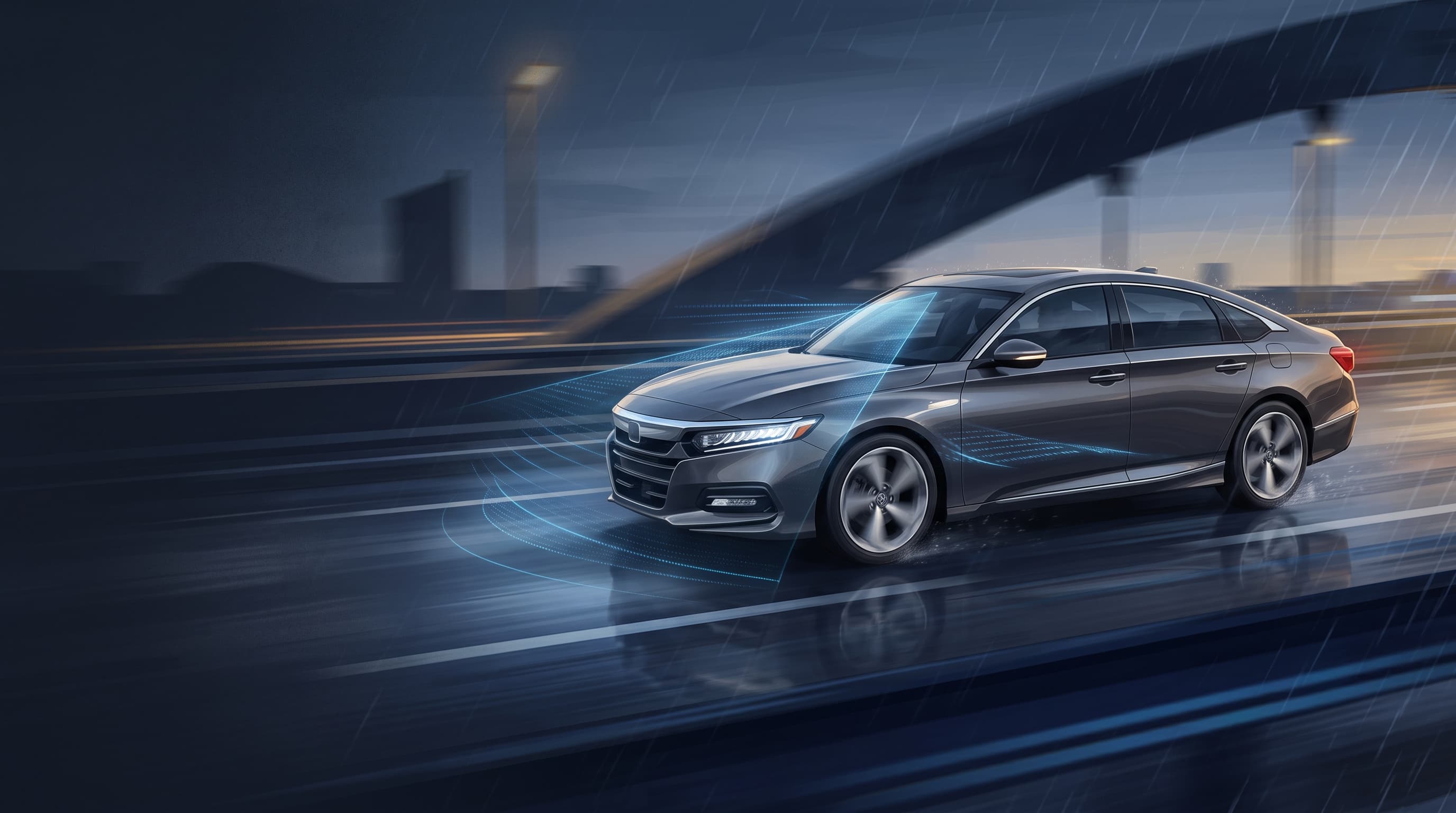 AI-generated editorial illustration of a Honda-inspired vehicle for Honda Updates the Japanese-Market Accord with Subtle Styling Tweaks and Sensing 360+